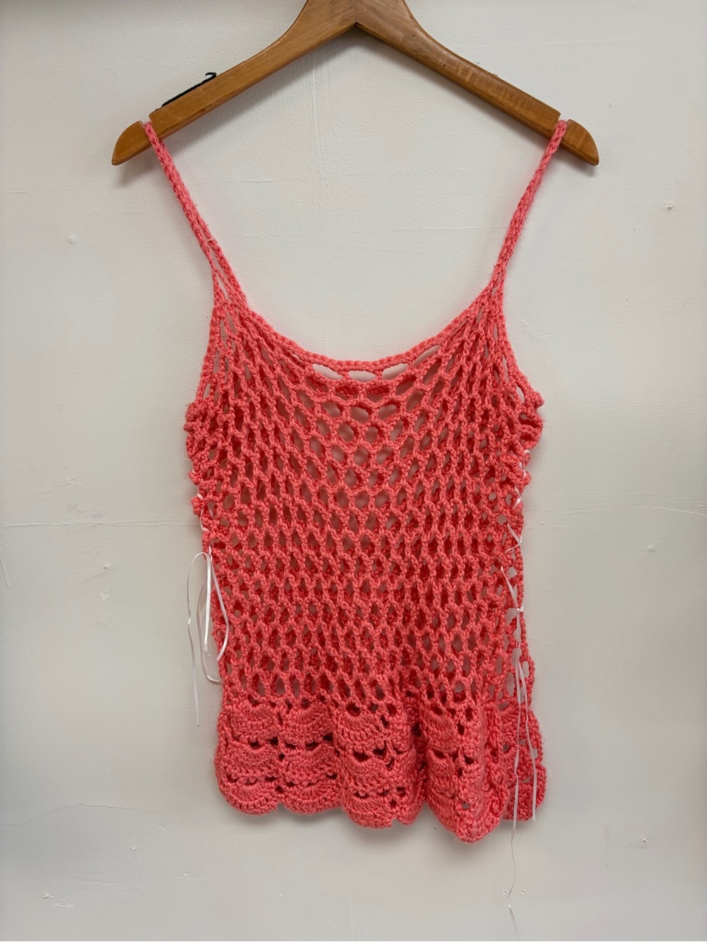 Bubblegum pink handmade mermaidcore lace up side crochet tank top